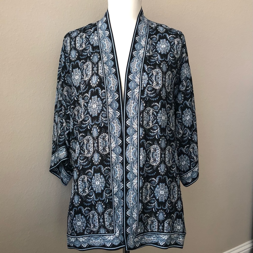 Max Studio Floral Long Sleeve Kimono Open Front Cardigan Cover Up Size Small